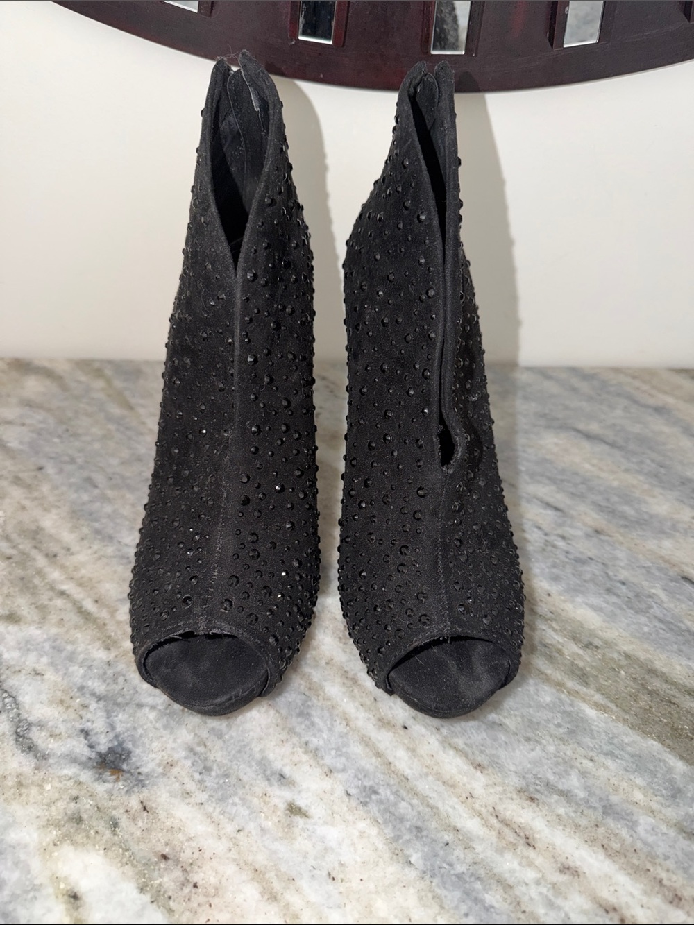 Material Girl Black Sparkly Peep-Toe Boots